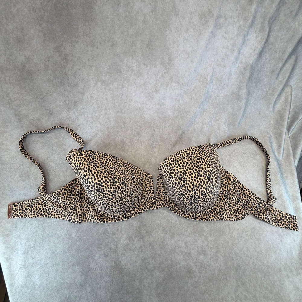 Shade & Shore Bikini Top Women 38DD Tan Black Leopard Print Underwire Molded Cup